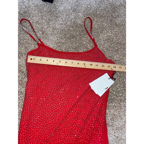 IRIS Maxi dress formal/semi formal rhinestone red/silver bodycon stretch NEW MD - Picture 13 of 13